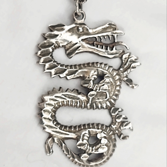 Vintage Large Sterling Silver Dragon Pendant - Picture 1 of 7